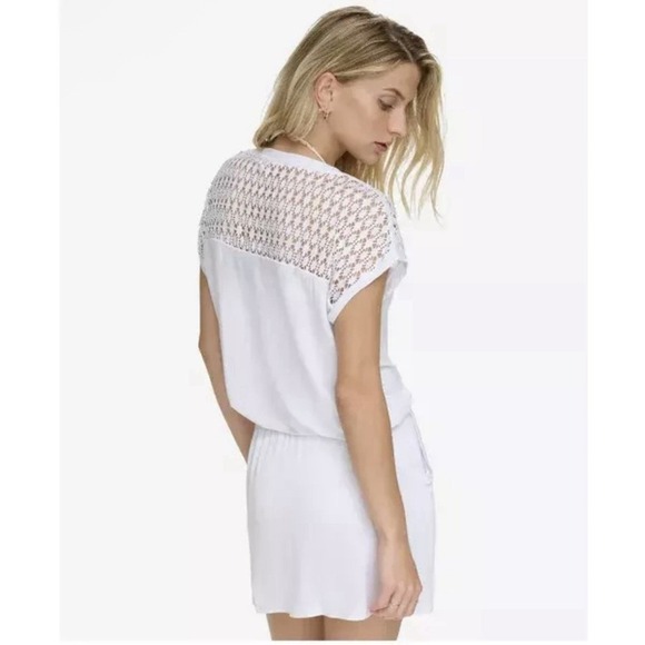 Calvin Klein Womens Crochet Trim V-Neck Dress Swim Cover-Up White S/M NWT - Picture 2 of 4
